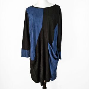IC by Connie K Asymmetrical XL Lagenlook Colorblock  Black Blue Tunic